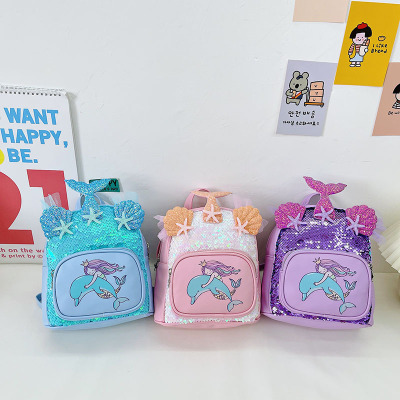 New Sequined Girls' Little Princess Children's Backpack Kindergarten Backpack Cartoon Cute Mermaid Backpack