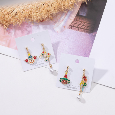 Japanese and Korean Ins Fun Cartoon S925 Stud Earrings Cute Asymmetric Clown Color Alphabet Letter Earrings Girly Heart-Shaped Earrings