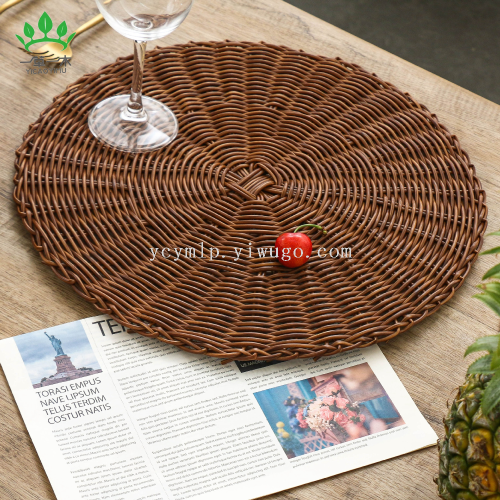 pp imitation rattan woven placemat pvc non-slip insulation mat pastoral style wedding decoration dining table cushion coaster