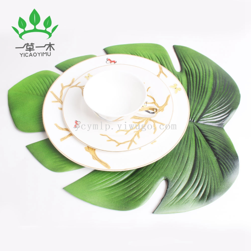 eva monstera placemat western food non-slip heatproof table mat factory direct sales simulation christmas dining table cushion coaster