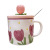 Ceramic Cup Good-looking Tulip Ins Cute Couple Water Cup with Cover Spoon Mug Gift Cup Wholesale