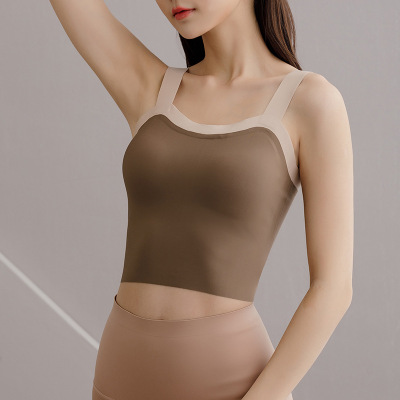 Contrast Color Vest with Chest Pad Anti-Wardrobe Malfunction Base Seamless Underwear Removable Chest Pad Lazy Underwear Sling