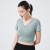 Backless Short Sleeve T-shirt with Fixed Cup Chest Pad Yoga Jacket V-Collar Yoga Training Short Sleeve for Fitness Running