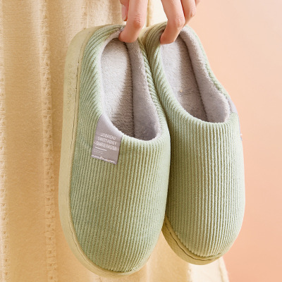 2022 New Cotton Slippers Women's Autumn and Winter Indoor Heel Wrap Platform Type Household Fleece-Lined Confinement Couple Slippers