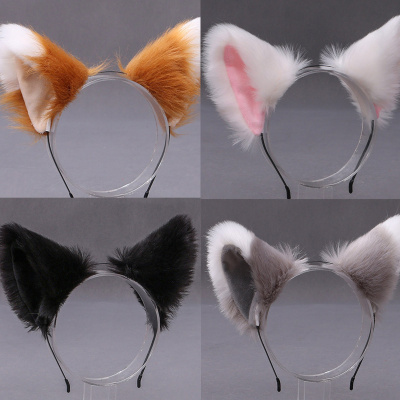 Simulation Cat Ear Headdress Handmade Plush Animal Fox Ear Headband Internet Celebrity Live Broadcast Cute Hair Accessories Wolf Dog Animal Ears