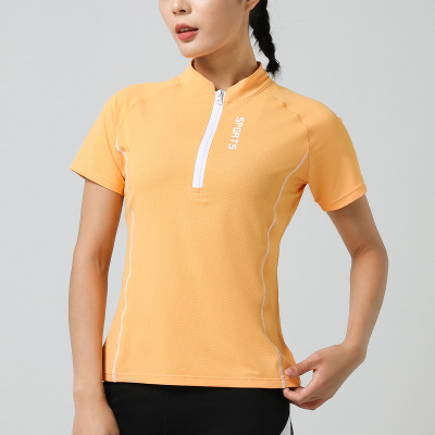 Short Sleeve T-shirt With Zipper Sweat-Absorbent Shirt Breathable Yoga Jacket Fitness Running Football Training Solid Color Short Sleeve