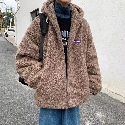 Berber Fleece Coat Men's Hooded Padded Cotton Coat Korean Style Ins Loose Winter Youth Casual Zipper Cotton-Padded Jacket