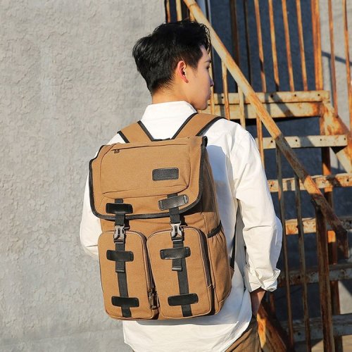 new retro men‘s backpack canvas trend college student schoolbag outdoor travel hiking backpack wholesale