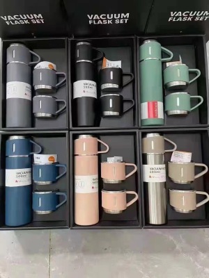 304 Stainless Steel Vacuum One Cup Three Lid in-Car Thermos Household Insulated Bottle Portable Business Gift 