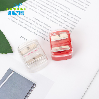 Factory Direct Sales Plastic Double Hole Pencil Sharpener with Lid Customized Stationery Double Hole Pencil Sharpener Wholesale