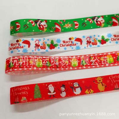 Cross-Border 2.5cm Ribbon Red Gift Packing Ribbon Thermal Transfer Polyester Belt Christmas Series