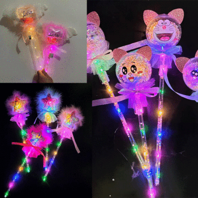 New Hand-Held Feather Star Sky Ball Cartoon Magic Wand Glowing Magic Wand Flash Hand-Held Bounce Ball Ground Push Toy