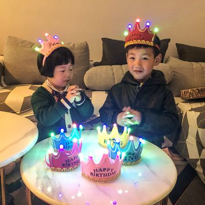 LED Luminous Crown Hat Children Adult Birthday Party Gathering Decorative Hair Bands Flash Hat Prince Princess Hat