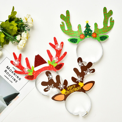 Christmas Letter Antler Hairband Party Supplies Christmas Hat Headband Party Birthday Paper Hair Clasp Dusting Powder Decoration