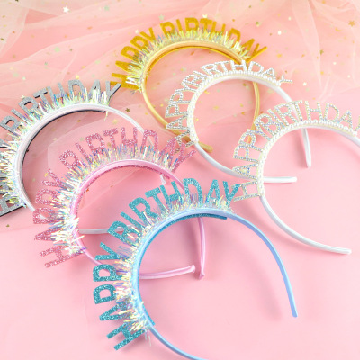 Bright Beads Birthday Hat Glitter Pink Happy Birthday Hair-Hoop Headband Hairpin Birthday Party