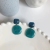 Korean Retro Square Gentle Simple Style Light Luxury Earrings Trendy New S925 Glass Fog Blue Contrast Color Resin Earrings