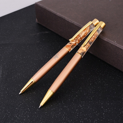 New Gold Foil Metal Ball Point Pen Liquid Ball Pen Crystal Pen Business Gift Pen Logo Wholesale