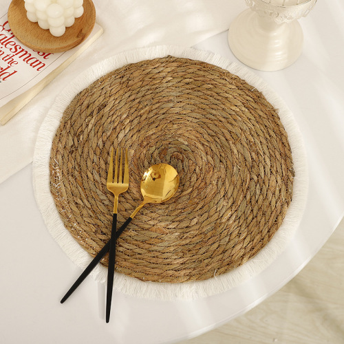 in stock straw woven tableware mat papyrus tassel placemat thickened heat insulation pot mat coaster heat proof mat cup dining table cushion