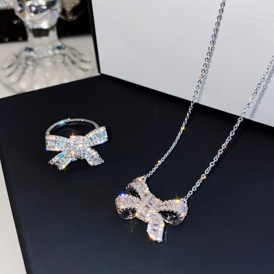 South Korea Dongdaemun Butterfly Ring Necklace Set Ins Trendy Light Luxury Minority Design Sense Internet Celebrity Ornament
