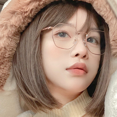 New Korean Style Polygon Metal Plain Glasses Women's Retro Net Red Big Face Slimming Frame Glasses with Myopic Glasses Option