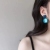 Korean Retro Square Gentle Simple Style Light Luxury Earrings Trendy New S925 Glass Fog Blue Contrast Color Resin Earrings