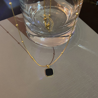 INS Style Special-Interest Design Necklace Black Square Pendant Clavicle Chain Internet Celebrity Fashion All-Match Elegant Necklace Wholesale