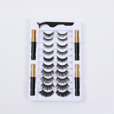 Eyelashes Magnet 10 Double Pairs of False Eyelashes Magnetic Liquid Eyeliner False Eyelashes Magnetic Suction Glue-Free