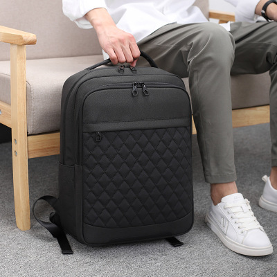 Men's Business Backpack New Plaid Schoolbag Embroidery Thread Rhombus 15.6-Inch Laptop Backpack