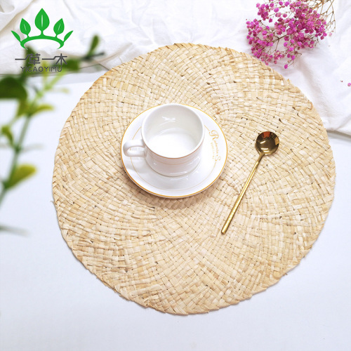 foreign trade hot sale straw placemat corn leather placemat woven heat proof mat round western-style placemat photography decorative pad