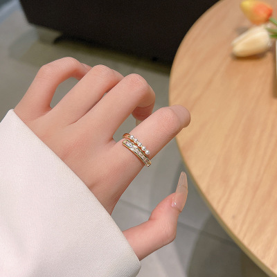 French Minority Design Pearl Open-End Zircon Ring Female Fashion Personality Affordable Luxury High Sense Index Finger Ring Wholesale