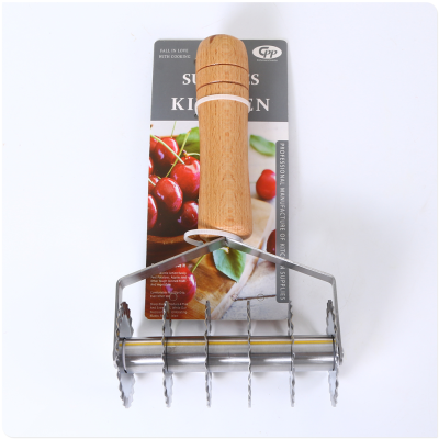 Wooden Handle Stainless Steel Pizza Wheel 6-Wheel Cutting Lace Multi-Wheel Pizza Cutter Baking Tool Flour Slitting Fryer Cutting