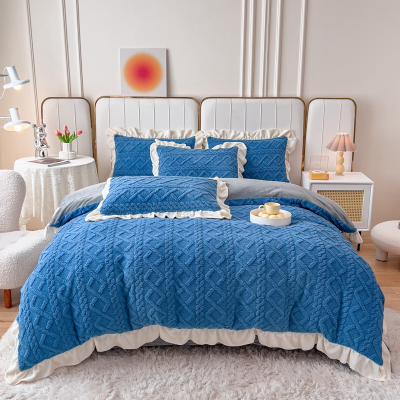 2022 High-Grade Light Luxury Milk Fiber Four-Piece Winter Taffon Quilt Cover Coral Fleece Bed Sheet Thickened Princess Style