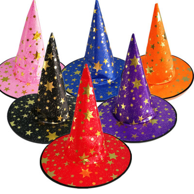 Hot Selling Halloween Holiday Hat Children Adult Bronzing Wizard's Hat Fancy Dress Party Atmosphere Decor Props