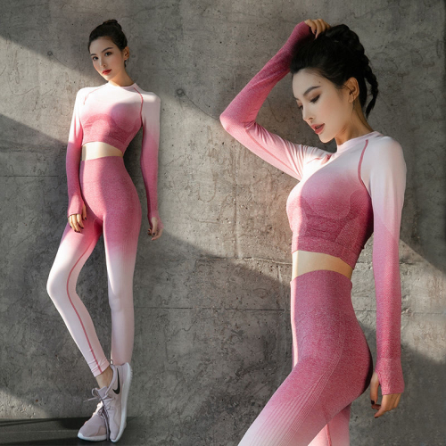 Sports Suit Women‘s Autumn and Winter Internet Celebrity Gradient Color Professional Yoga Clothes High Waist Belly Contracting Fitness Trousers