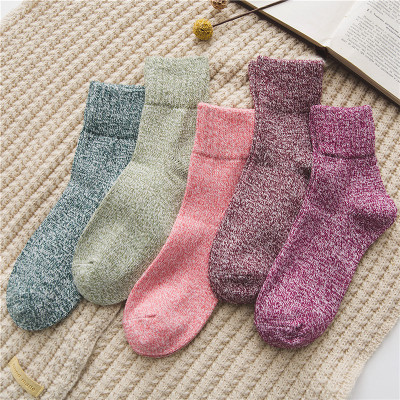 Foreign Trade Popular Style Cross-Border Autumn and Winter Thickened Warm Wool Socks Solid Color Parallel Women's Socks Wholesale 7031