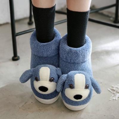 Winter Children's Cotton Shoes Female Cute Cartoon Dog Fleece-Lined Fluffy Shoes Interior Home Boys' and Girls' Bags Heel Cotton Slippers