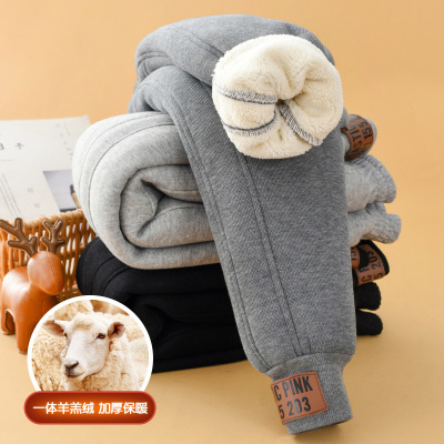 Children's Clothing Lambswool 2022 Winter New Boys and Girls Padded Fleece Trousers Single-Layer Fleece-Lined Outer Wear Children's Cotton Trousers