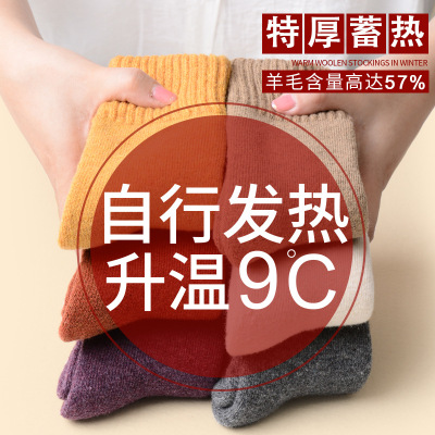 Fleece-Lined Super Thick Cold-Resistant Autumn and Winter Cotton Socks Warm Winter Women's Thick Socks Winter Thickened Cashmere Mid-Calf Wool Socks Women