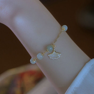 Fresh Ginkgo Leaf Hetian Jade Bracelet Female Ins Special-Interest Design Little Fairy Retro Girlfriends Girlfriend Gift