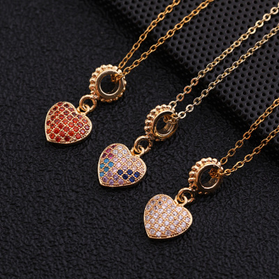 Europe and America Cross Border Amazon New Women Ornament Micro-Inlaid Color Zircon Clavicle Chain Geometric Pendant Heart-Shaped Necklace