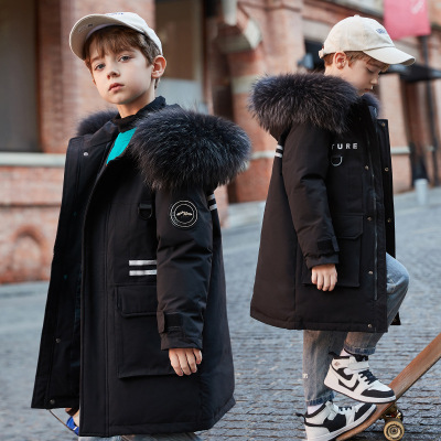 Children's Clothing Boy's down Jacket Mid-Length 2021 New Winter Clothes Medium and Large Children's White Duck down Thick Warm Jacket Tide