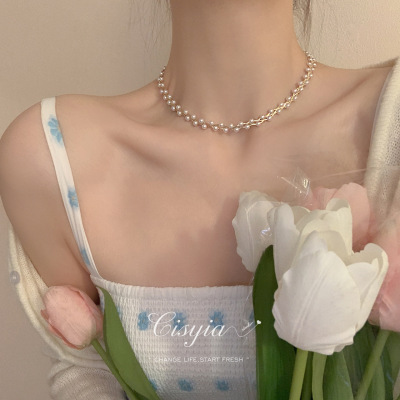 Women's Pearl Necklace Light Luxury Minority Design High Sense Temperament Necklace Clavicle Chain Fashion Trending Ornament Wholesale