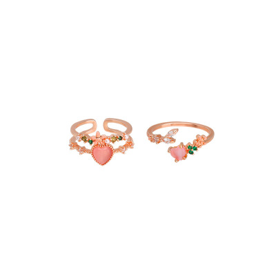 Double Layers Loving Heart Open-End Zircon Ring Female Sweet Design Niche High Sense Index Finger Ring Internet Celebrity Adjustable Ring