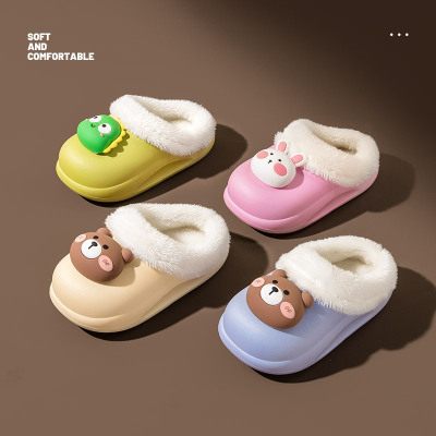 Children's Clothing Children's Cotton Slippers Wholesale Baby Cartoon Non-Slip Plush Slippers Winter All-Matching Indoor Warm Cotton Shoes