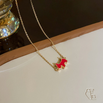 European and American Personalized Double-Sided Red and White Puppy Pendant Necklace Female Ins Style Fashion Retro Internet Hot Clavicle Chain Wholesale Fashion