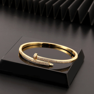 Cross-Border Personality Micro Inlaid Zircon Nail Bracelet Female European and American Entry Lux Niche Ins Style Advanced Design Open-Ended Bracelet