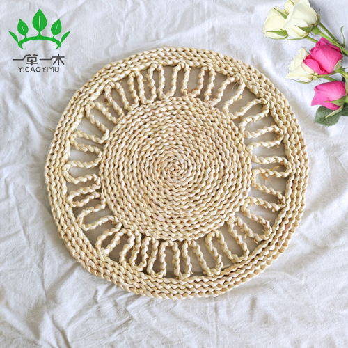 japanese-style home casserole flower-shaped corn husk handmade straw woven placemat heat proof mat heat-resistant mat plate cup placemat