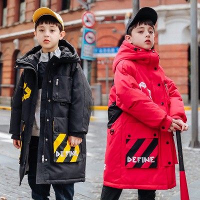Children's down Jacket Boys' Mid-Length Thickened Children's Clothing Printed Letters White Duck down Medium and Big Children Winter Clothes