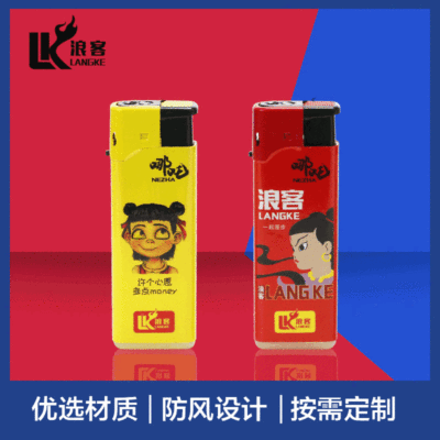 Factory Wholesale Langke New Windproof Lighter Anime Nezha Personalized Disposable Lighter Customizable Printing