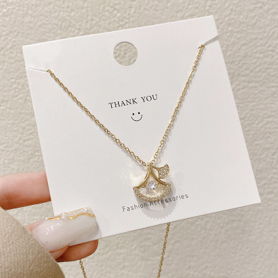 Ginkgo Leaf Titanium Steel Necklace Female Niche High Sense Online Influencer Clavicle Chain Micro Inlaid Jewelry